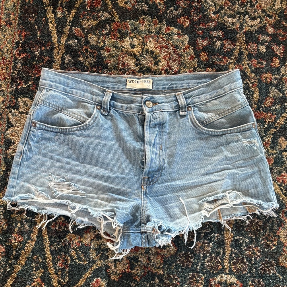 Free People We The Free Women's Distressed Light Blue Jean Shorts